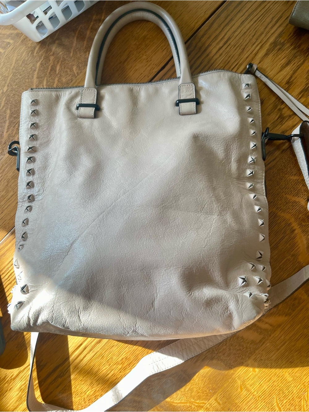 Elliott Lucca Beige Leather Studded Tote with Strap